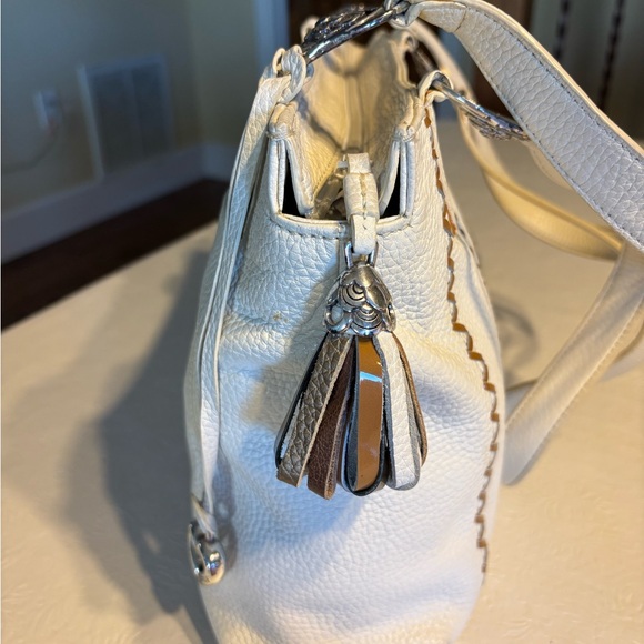 Brighton OffWhite Shoulder Bag w/ Gold, Bronze, Blk and Brn Decorative Stitching - Picture 3 of 6